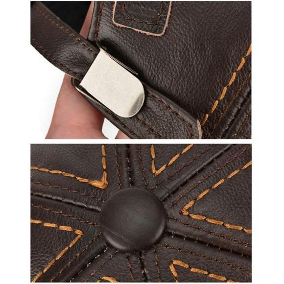 Adjustable Men's Genuine Leather Baseball Cap for Fall Winter Outdoor Sports Hat - Picture 3 of 7